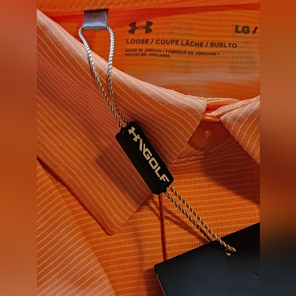 Under Armour Golf Polo Shirt Orange Loose Fit UPF 50+ Moisture Wicking Large - Picture 6 of 9